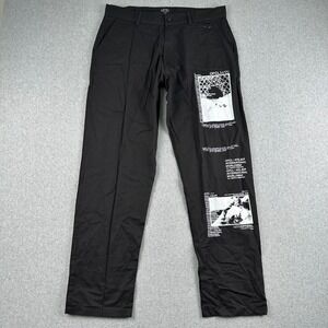 boohooMAN Trousers Mens Medium Regular Black Graphic Print Streetwear